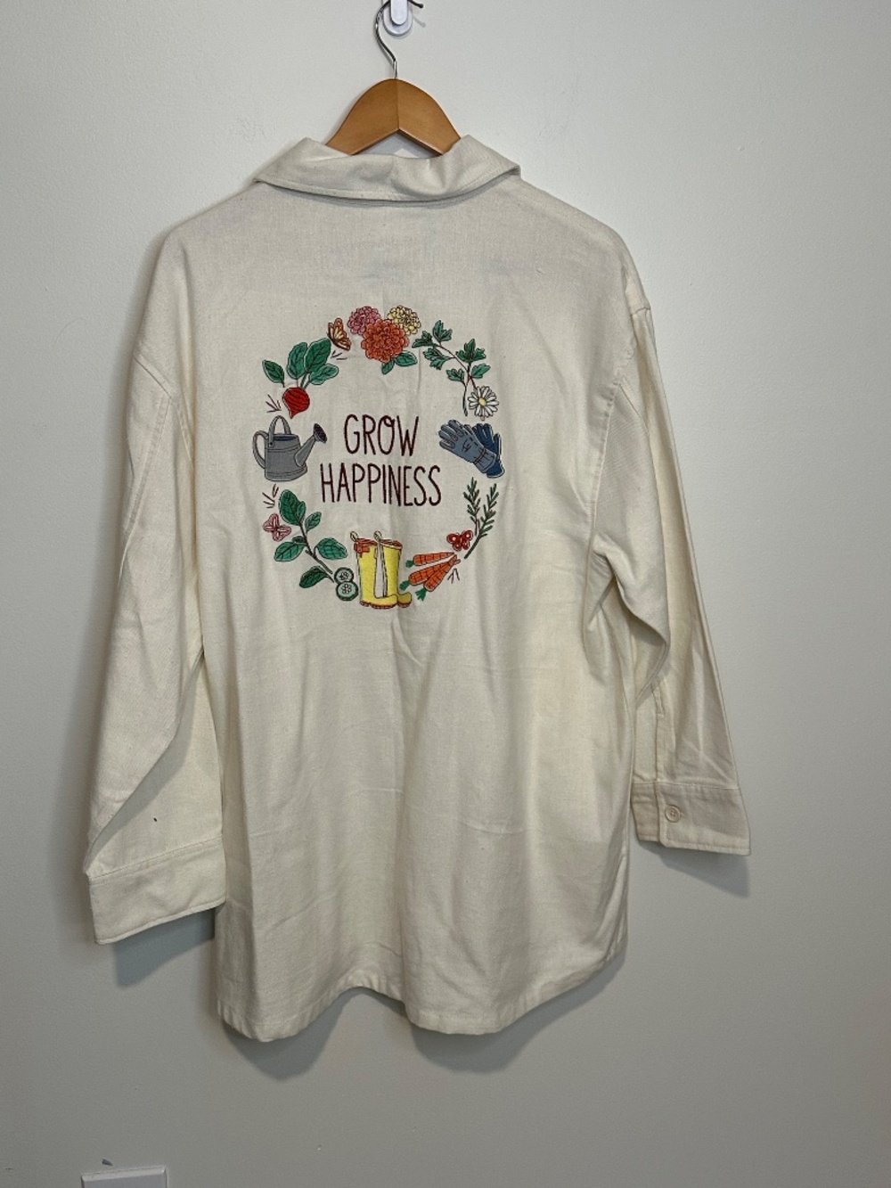 Disney "Grow Happiness" Button Down Oversized Shirt Jacket Large